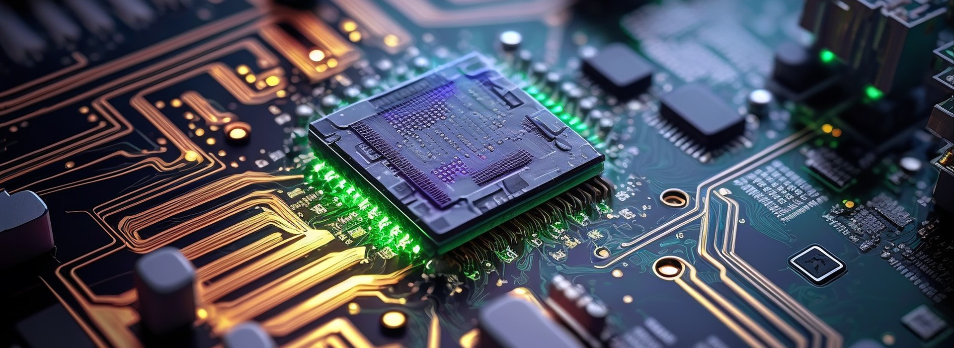 closeup-electronic-circuit-board-with-chip-hitech-technology-background-generative-ai