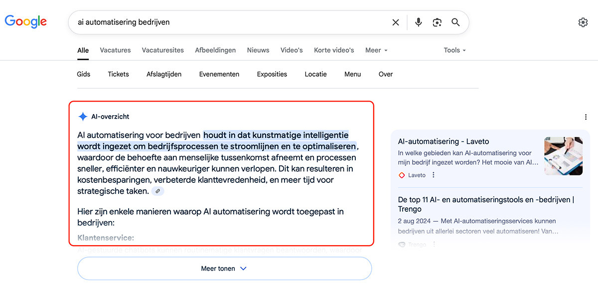 Voorbeeld van AI-overview